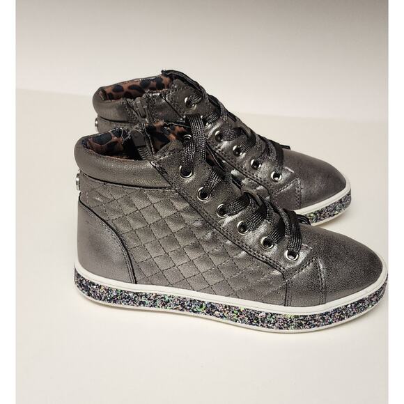 Steve Madden Girls JCarlson High-Top Sparkle Sole Silver Sneaker Size 2 - Picture 9 of 14